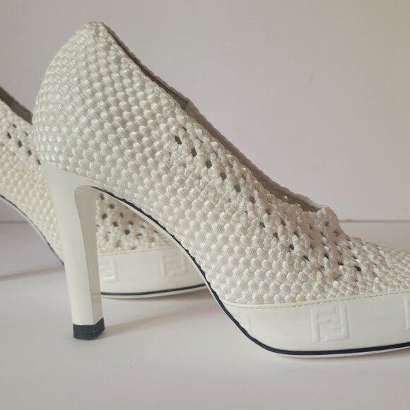 Fendi  Woven White Textured Fabric Reflections High Heels Pumps - Picture 8 of 16